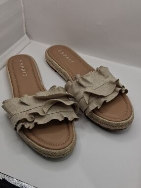 Esprit Women's Beige Ruffle Espadrille Slide Sandals Size 8